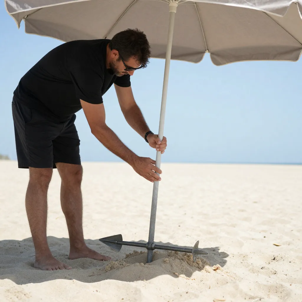 Step-by-step beach shade setup with anchors