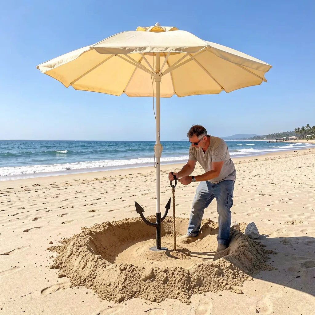 Safe placement of anchors and ropes on beach